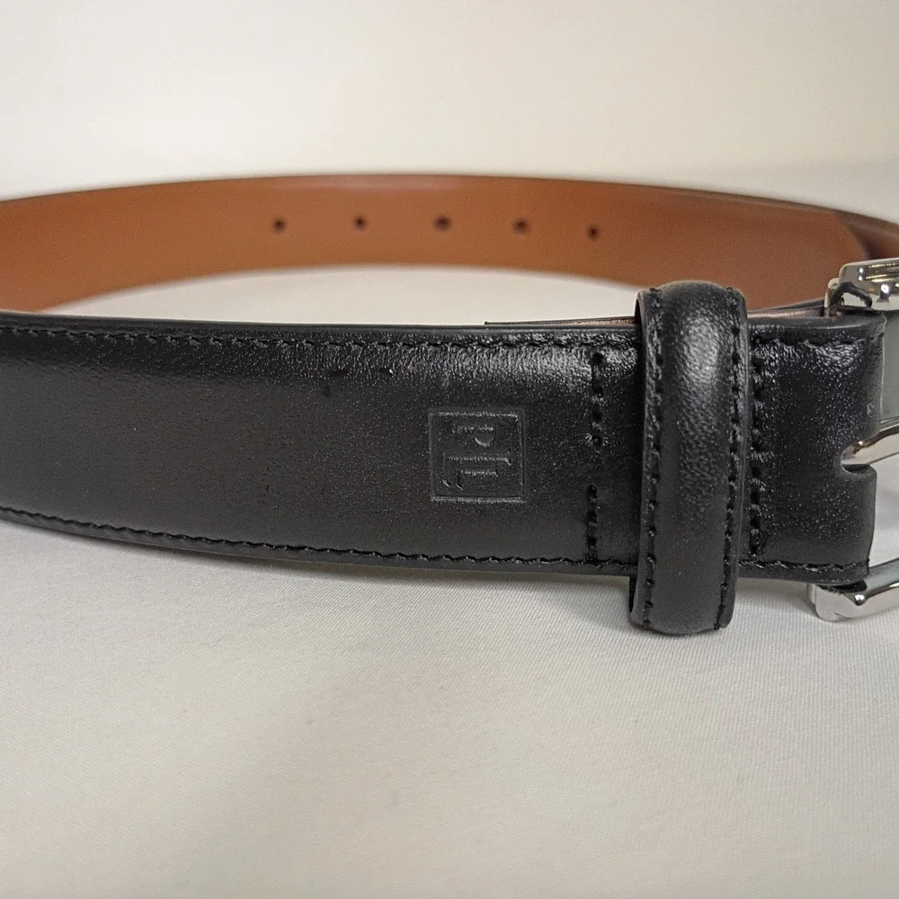 Lauren Ralph Lauren Dress Belt Size 42 Solid Black Leather Silver Buckle 1
